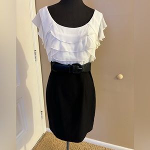 IZ Byer Dress, Ruffle Tiered Bodice, Ivory, Black, size 9